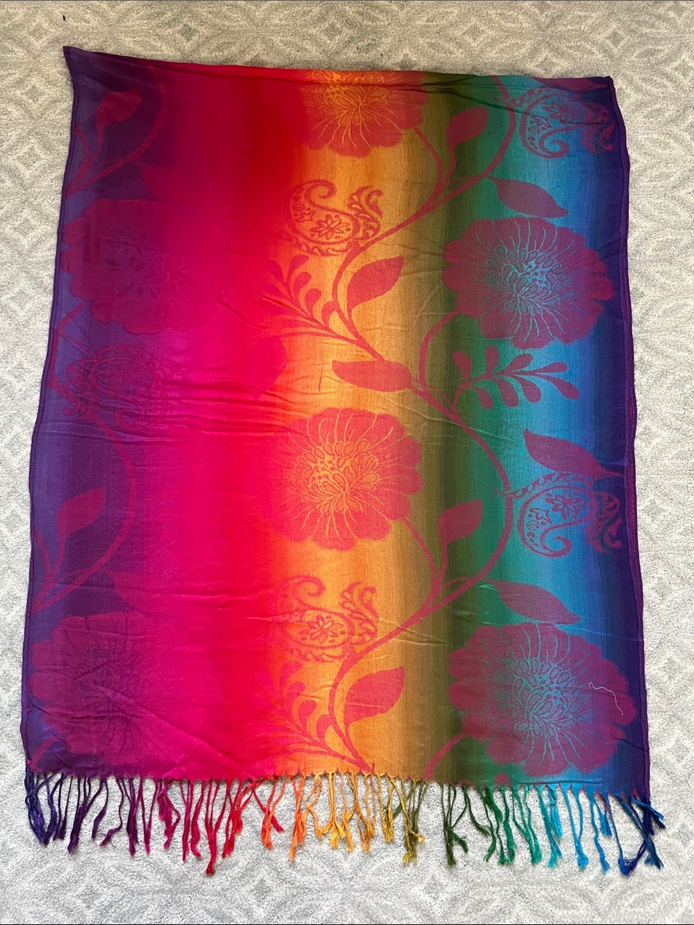 Vibrant Rainbow Floral Scarf - Multicolor